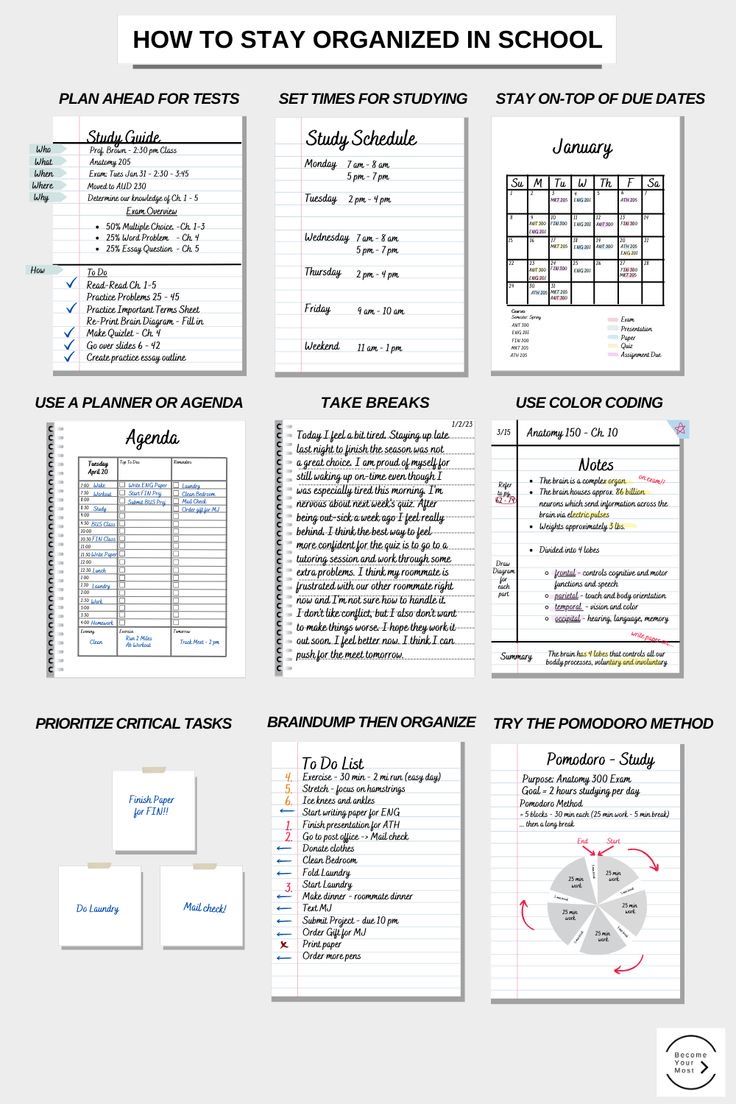 a poster with the words how to stay organized in school and other things on it