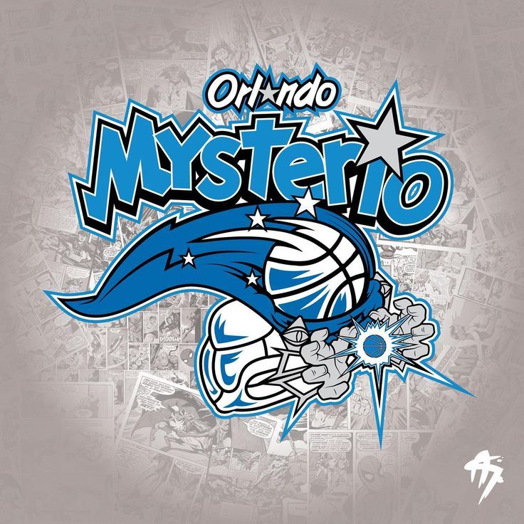 an image of a basketball team logo on a gray and blue background with the words, oh hello misterio