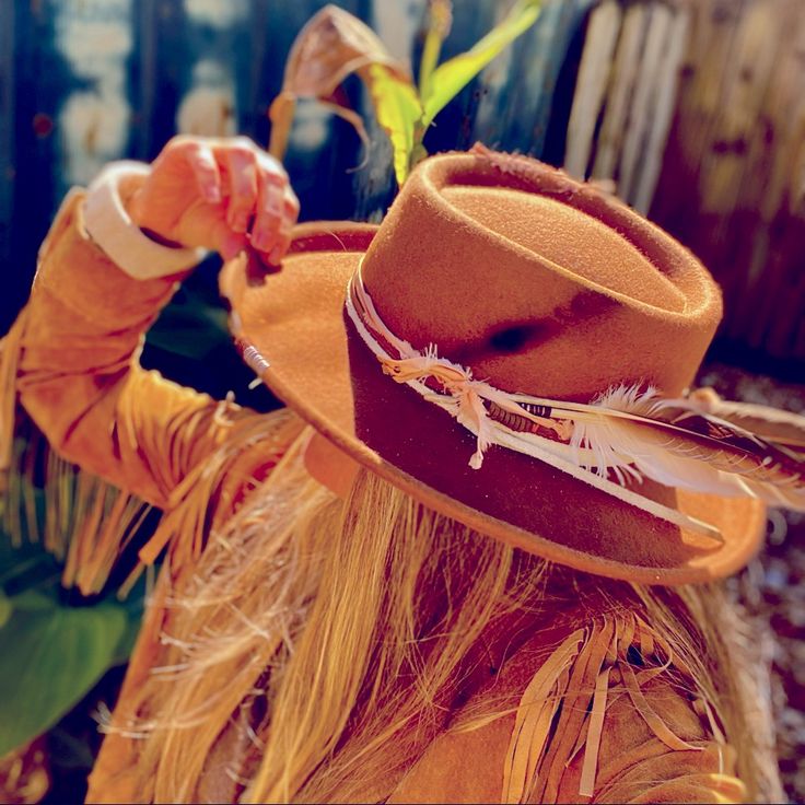 Custom Hat By: Ocean Hippie Wide Brim Wool Hat. One Of A Kind. So You Can Step Out In Your Own Unique Style Orange Adjustable Hat With Curved Brim, Adjustable Orange Hat With Curved Brim, Adjustable Brimmed Orange Hat, Adjustable Orange Brimmed Hat, Orange Brimmed Hat For Fall, Adjustable Wide Brim Orange Fedora, Adjustable Orange Wide Brim Fedora, Orange Wide Brim Hat For Fall, Orange Bohemian Hat For Spring