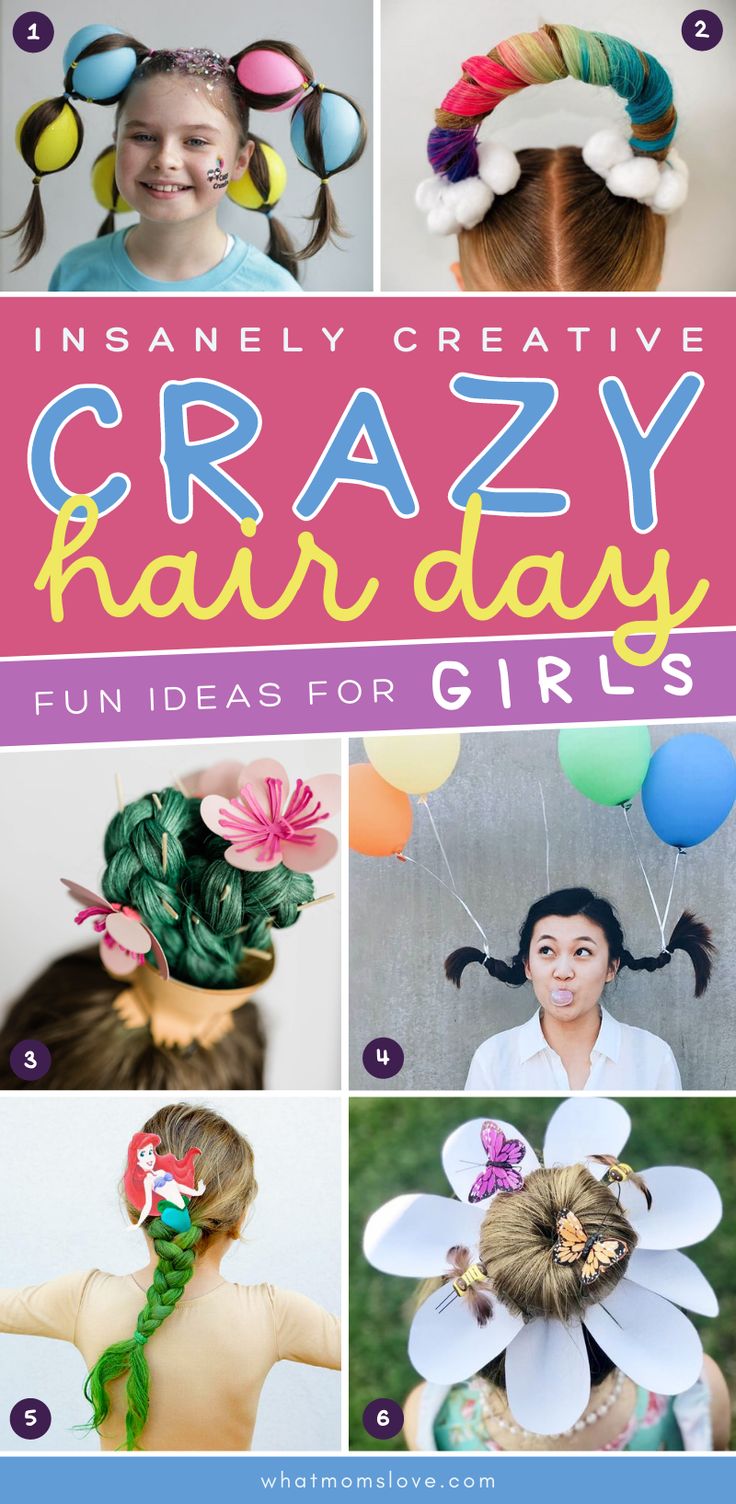 Crazy Hair Day At School For Girls Easy Short, Fun Hair Day Schools, Crazy Hair Day Animals, Crazy Hair Day Ideas Long Hair, Spring Crazy Hair Day, Crazy Hair Day For Teachers Spirit Weeks, Quick Crazy Hair Day Ideas For Kids, Creative Crazy Hair Day Ideas, Crazyhairday Ideas