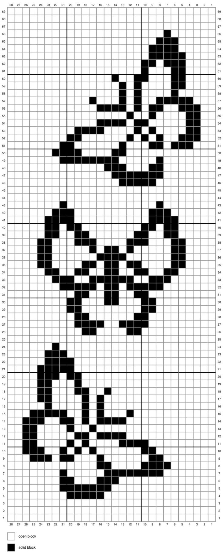 a cross stitch pattern with black and white squares in the shape of an abstract flower