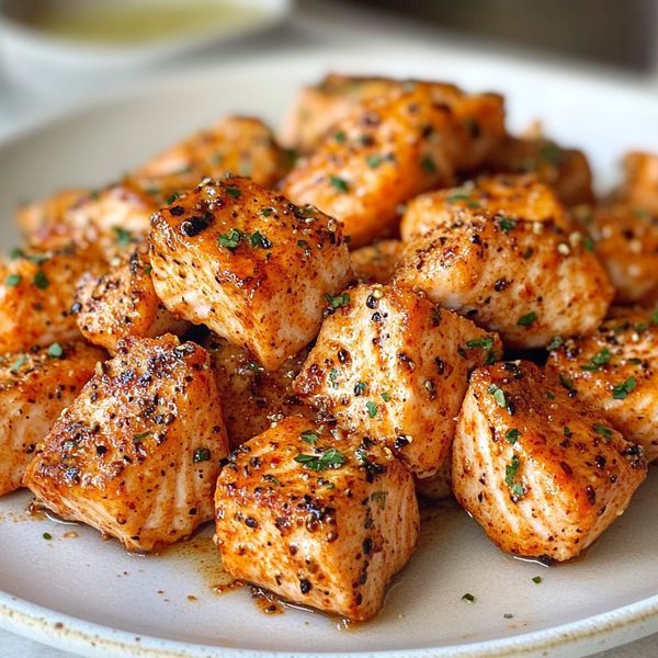 a white plate topped with chicken and garnished with seasoning on top of it