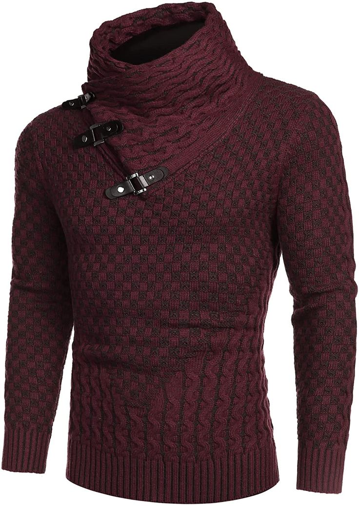 Wine Red Long Sleeve Slim Fit Designer Knitted Turtleneck Sweater 100% Polyester Hand Wash Only This knitted high neck pullover made of elastic soft fabric and thick material, warmth, durability, provides a soft and warm wearing experience in autumn Winter Knit Turtleneck Polo Sweater, Winter Funnel Neck Turtleneck, Cold Weather Turtleneck With Funnel Neck, Winter Funnel Neck Sweater, High Neck Sweater For Cold Weather, Warm Knit Turtleneck Top, Winter High Neck Knit Turtleneck, High Neck Knit Outerwear For Winter, Warm Turtleneck For Cold Weather