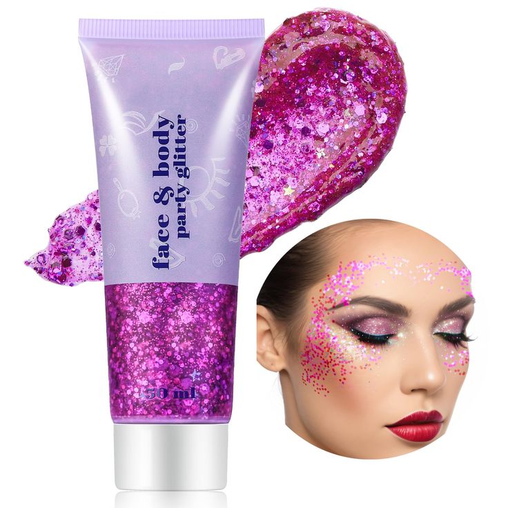 PRICES MAY VARY. Rose Purple Glitter Holographic Effect:This chunky glitter blends with plenty of different shapes and sizes of chunky and fine glitters in a gel base,great for a metallic coverage wtih a holographic effect.The mermaid sequin glitters have vibrant color,which shows up as an ultra-reflective and shiny sparking shimmer smear. Easy-on,easy-off:Has a stick adhesive,goes on smoothly with a quick swipe of a finger or brush after easy squeezing out.Can be applied over face paint designs Face Glitter Makeup, Nails Festival, Holographic Accessories, Glitter Accessories, Face Glitter, Body Shimmer, Glitter Lipstick, Festival Glitter, Rave Accessories