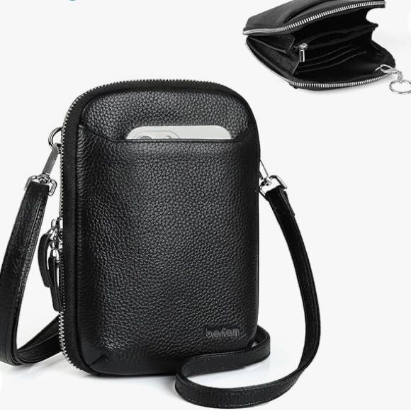 Befen Leather Crossbody Cell Phone Purse For Women, Women's Small Zip Around Crossbody Wallet Bags - Fit Iphone 14 Pro Black Crossbody Bag With Card Slots, Black Travel Shoulder Bag With Card Slots, Black Shoulder Bag With Card Slots For Travel, Black Shoulder Bag With Card Slots, Black Leather Phone Bag, Travel Shoulder Bag With Card Slots, Black Leather Portable Phone Bag, Black Bags With Card Slots For On-the-go, Versatile Black Bags With Card Slots