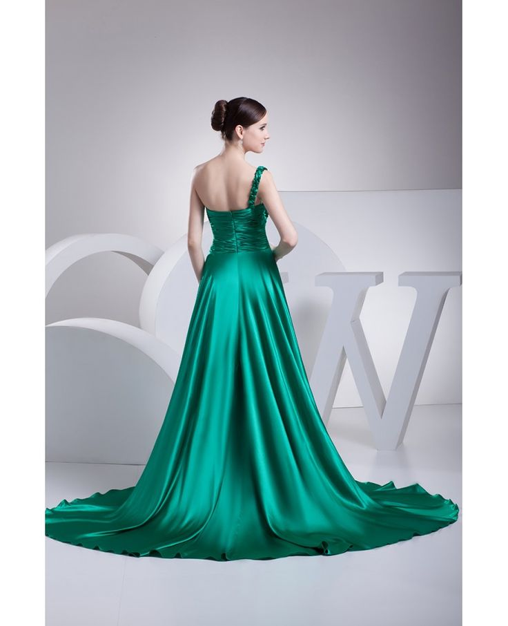 Shop best price teal long satin floral one strap formal dress online. Free Shipping and Custom-made. Pro since 2009. One-shoulder Satin Gown For Prom Season, One-shoulder Satin Gown For Prom, One-shoulder Satin Prom Gown, Satin One Shoulder Dress For Prom, Satin One-shoulder Dress For Prom, Green Satin Evening Dress For Prom, Satin Prom Gown With Asymmetrical Neckline, Green Satin Evening Dress With Sweep Train, Satin Gown With Asymmetrical Neckline For Prom