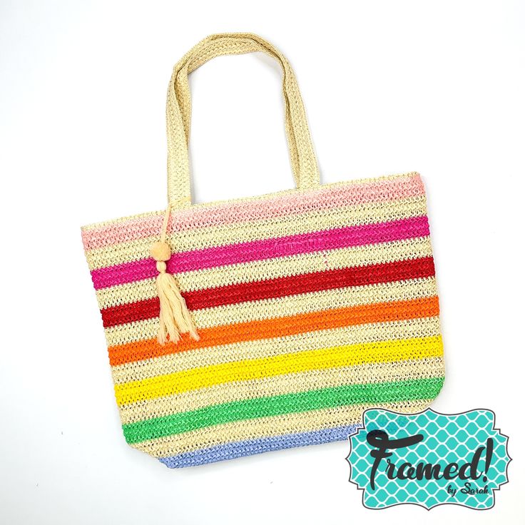 Add a pop of color to your day with our Striped Crochet Tote Bag! This vibrant tote is perfect for carrying all your essentials, and the tassel adds a playful touch. Stay stylish and organized with this must-have accessory. 20" x 15" x 5.5" 100% paper Zipper closure Inner pocket Trendy Rectangular Straw Bag With Tassels, Trendy Rectangular Crochet Bag With Tassels, Trendy Crochet Travel Bag With Tassels, Trendy Crochet Bag With Tassels For Beach, Trendy Beach Tote Bag With Tassels, Trendy Tote Beach Bag With Tassels, Trendy Multicolor Straw Bag With Adjustable Strap, Trendy Tassel Beach Tote Bag, Crochet Tote Bag With Tassels For Travel