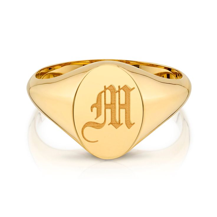 *Please carefully review the item description below and FAQ. Shop status, delivery times, and promos are updated on our Etsy shop home page. Please contact us for any questions!* Our 14k Yellow Gold Signet Ring is a classic piece to add to your ring collection or to give as a gift! We have multiple engraving styles and a variety of fonts to add a personal touch. It is solid 14k gold, but is concave underneath the oval face. This provides a comfortable, lightweight fit at an affordable price! Met Luxury Oval 14k Stamped Signet Ring, Luxury Oval Cabochon Signet Ring For Anniversary, Luxury Oval Signet Ring With Polished Finish, Luxury Oval Signet Ring Stamped 14k, Timeless Oval Cabochon Signet Ring As Gift, Luxury Oval Signet Ring With Hallmarks, Luxury Oval Signet Ring, Luxury Oval Jewelry With Engraving Option, Luxury Oval Yellow Gold Engraved Ring