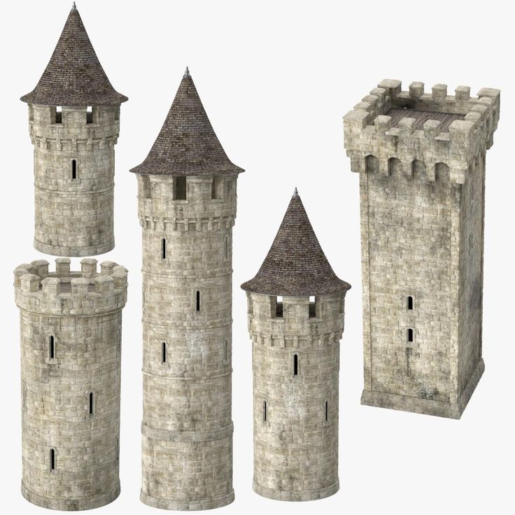 an old castle with towers and gates is shown in three different angles, including the top one