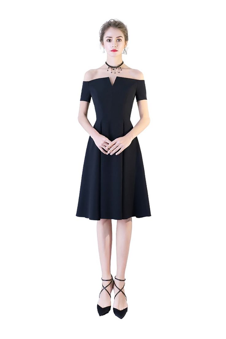 Little Black Aline Homecoming Party Dress Off Shoulder - $69.3 #BLS86010 - SheProm.com Dress With Off Shoulder Sleeves, Off Shoulder Sleeves, Hoco Dress, Homecoming Party, Fashionable Dresses, Dress Off Shoulder, Pleated Shorts, Hoco Dresses, Formal Party