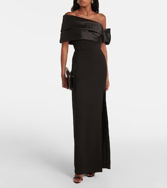 Alexis satin-trimmed maxi dress in black - Solace London | Mytheresa Formal Silk Floor-length Maxi Dress, Luxury Satin Maxi Length Dress, Silk Maxi Evening Dress For Dinner, Silk Maxi Length Gown For Dinner, Silk Maxi Gown For Dinner, Sleek Long Evening Dress For Formal Occasions, Satin Maxi Length Evening Dress, Satin Maxi Evening Dress For Dinner, Luxury Satin Maxi Dress For Dinner