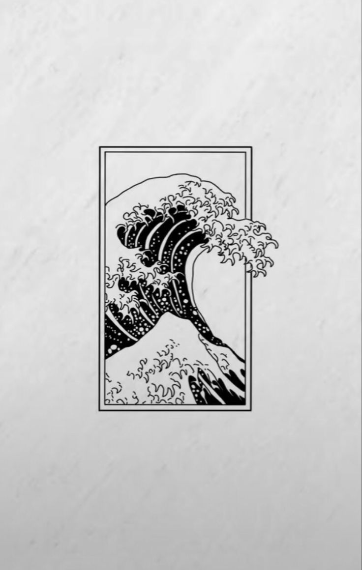 the great wave in black and white is shown on a piece of paper with an image of