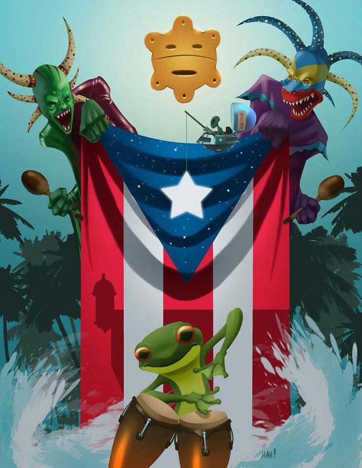 an image of a frog holding a flag in front of other animals on the beach