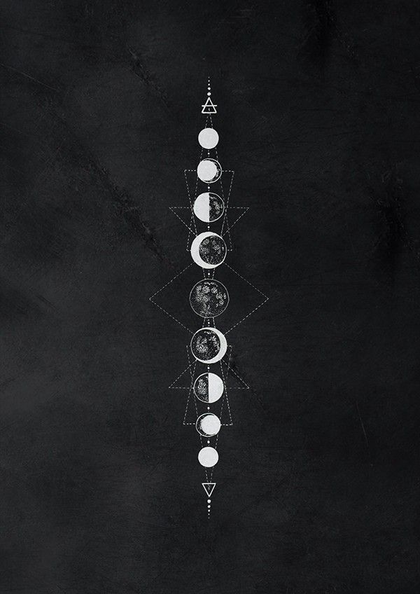 a black and white poster with the moon phases in different positions on it's side