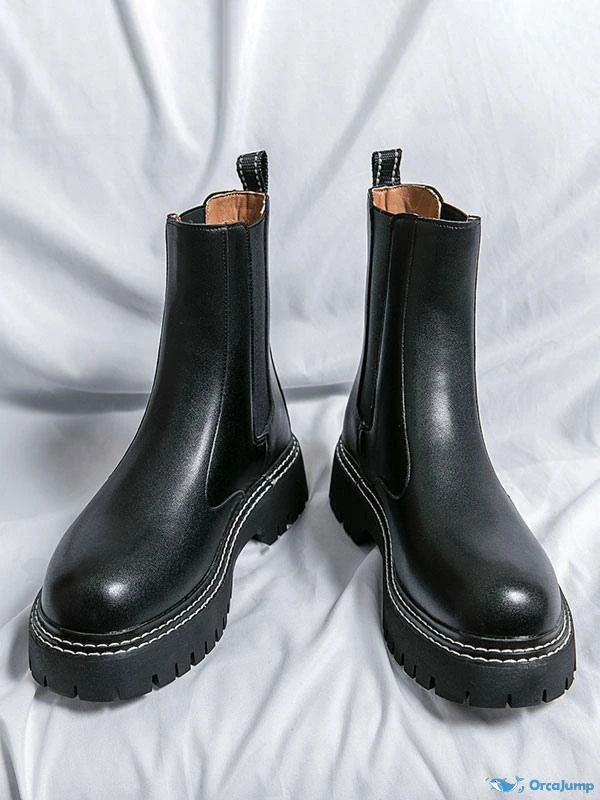 OrcaJump - Premium Chelsea Boots - Black PU Leather, Classic Round Toe Design Boots Pattern, Fall Winter Shoes, Boots Chelsea, Boots Patterns, Black Chelsea Boots, Casual Office, Winter Shoes, Toe Designs, Boots Black