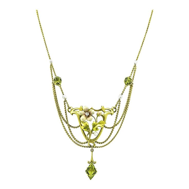 This is a stunning 14k yellow gold necklace from the Art Nouveau era. The enamel features lovely peridot accents and enamel inlay. The pendant measures 60mm by 35mm. The necklace measures 16 3/4 inches in length and weighs 15.9 grams. Art Nouveau Necklace, Art Nouveau Fashion, Black Manta, Art Nouveau Necklaces, White Gold Pendant Necklace, Vintage Pendant Necklace, 14k Yellow Gold Necklace, Yellow Gold Necklace, Horses Pendant