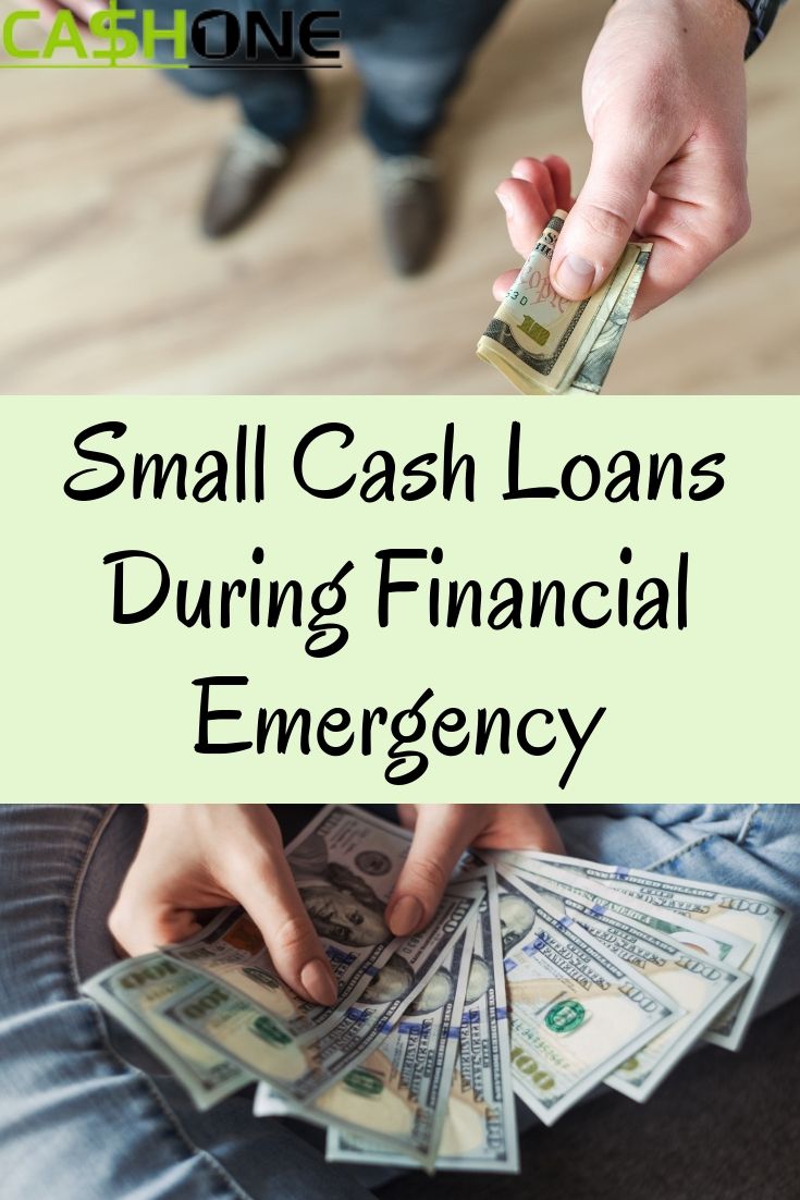 a person holding money in their hands with the words small cash loan during financial emergency