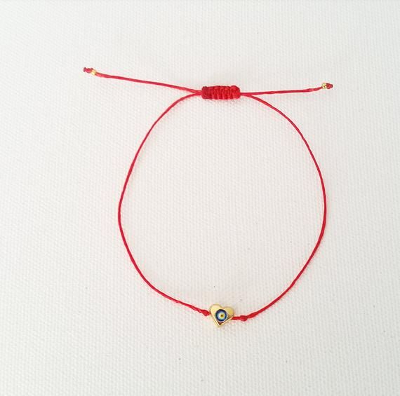 Red Bracelet Heart Bracelet Evil Eye Bracelet Tiny | Etsy Valentine's Day Charm Bracelet For Best Friend, Charm Bracelet For Best Friend Gift On Valentine's Day, Dainty Friendship Bracelets For Valentine's Day, Adjustable Charm Bracelet With Heart Charm, Handmade Red Jewelry For Birthday Gift, Adjustable Bracelet Jewelry For Valentine's Day, Adjustable Valentine's Day Bracelet, Handmade Red Charm Bracelet For Valentine's Day, Red Heart Bracelets For Friendship