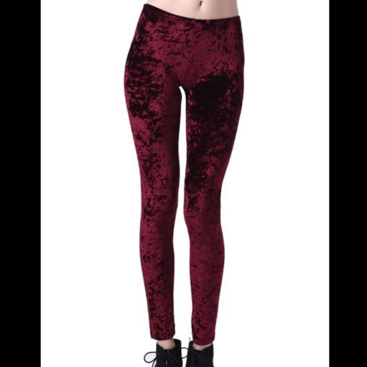 Wine Red, Maroon, Burgundy Velvet Leggings Nwot, Never Worn Size Medium Fitted Red Leggings For Night Out, Fitted Burgundy Winter Bottoms, Red Leggings For Night Out In Fall, Full Length Red Leggings For Fall, Fitted Burgundy Pants For Winter, Red Full Length Leggings For Fall, Red Full Length Leggings For Party, Fitted Burgundy Leggings For Fall, Red Full-length Leggings For Party