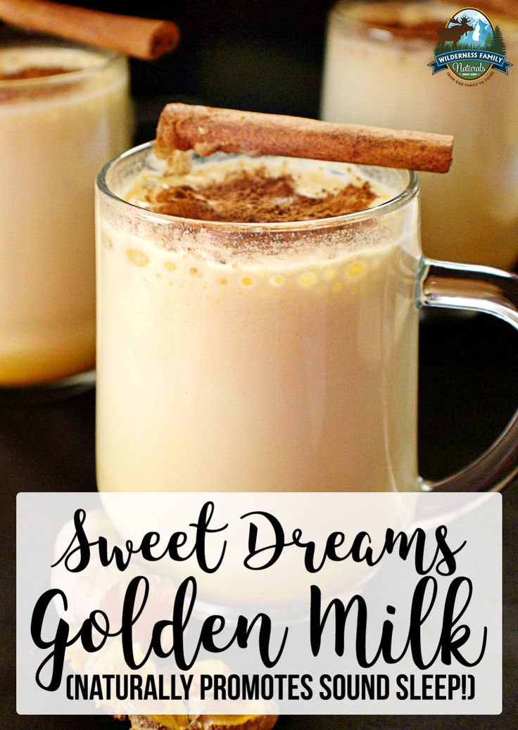 two mugs filled with coffee and cinnamon on top of each other, with the words sweet dreams golden milk