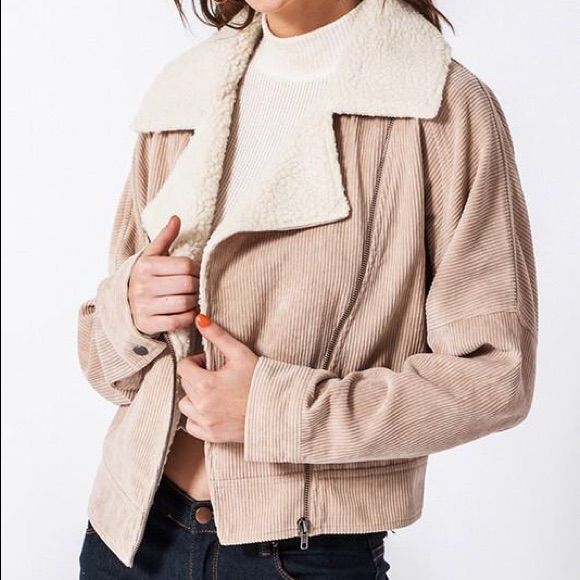 Brand New Without Tags! Cream Cozy Soft-textured Outerwear, Beige Ribbed V-neck Outerwear, Winter Sherpa Outerwear With Button Closure, Cream V-neck Outerwear With Pockets, Pink Snap Button-up Outerwear, Moto Jacket, Zip Ups, Jackets & Coats, Jackets For Women