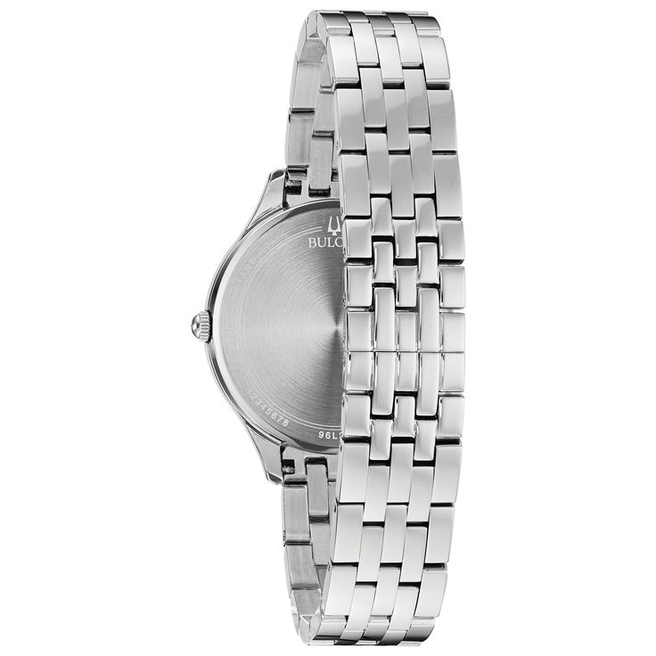 Elevate your style with the elegant ladies' Bulova watch, boasting a stainless steel bracelet, sparkling crystal hour markers, and a crystal-set bezel on a stunning silver dial. With its precise quartz movement, durable mineral crystal, and 30M water resistance, it's the perfect blend of fashion and function. Citizen has pioneered watchmaking for over 100 years, achieving excellence through innovation, creativity and craftsmanship. Guided by these cornerstones, they developed Eco-Drive™ technology which powers timepieces by converting light (any light) into energy, eliminating the need for batteries. | Ladies' Bulova Watch | Stainless Steel | White/Silver | Helzberg Diamonds Silver Stainless Steel Diamond Watch With Round Dial, Silver Stainless Steel Diamond Watch, Silver Stainless Steel Round Diamond Watch, Silver Stainless Steel Diamond Watch With Metal Dial, Silver Stainless Steel Watches With Diamond Hour Markers, Silver Diamond Watch With Stainless Steel Dial, Modern Silver Stainless Steel Diamond Watch, Silver Metal Diamond Watch Analog, Silver Metal Analog Diamond Watch