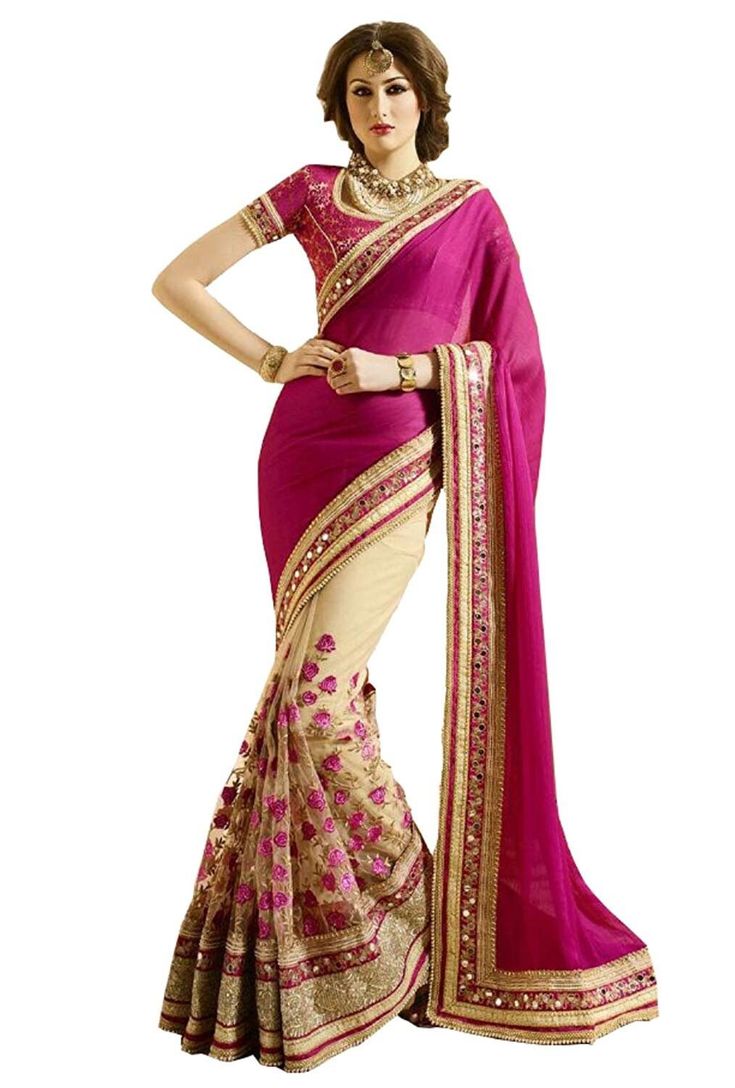 ✅GENERAL: Saree Length : 5.5 Meters  Type : Designer Embellished Half And Half Saree Blouse Length : 0.80 Meters ✅PINK BEIGE SAREE DETAILS: Saree Fabric : Soft Silk + Net Work: Floral Mirror Lace Border Work  Saree Color : Pink, Beige Blouse: Dupion Silk Unstitched Blouse Blouse Color : Pink ✅Wash Care : Dry Clean Only ✅Custom Stitching: Not Available ✅ Perfect Gift : For your loved ones that stays with them forever and reflects one's style and personality. ✅Disclaimer : Actual Product Designs, Embellished Fitted Saree For Celebration, Bollywood Style Embellished Fitted Saree, Embellished Embroidered Saree Fabric For Diwali, Pink Embellished Embroidered Fabric For Diwali, Embellished Multicolor Saree For Navratri, Embellished Dupatta For Party, Embellished Fitted Saree For Diwali, Diwali Embellished Fitted Saree, Embellished Multicolor Saree