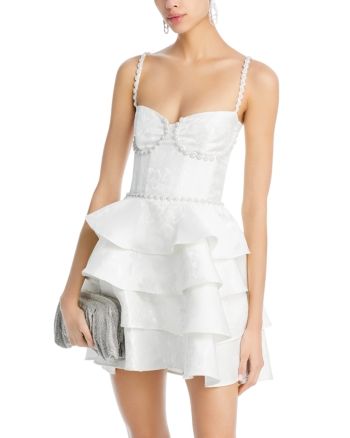 V. Chapman Luciana Embellished Mini Dress Elegant Reception Dress With Sweetheart Neckline, Elegant Embellished Dresses For Reception, Chic Wedding Dresses With Pearl Embroidery, Elegant Ruffled Dress For Reception, V Chapman Dress, V Chapman, Baroque Floral, Bat Mitzvah Party, Embellished Mini Dress