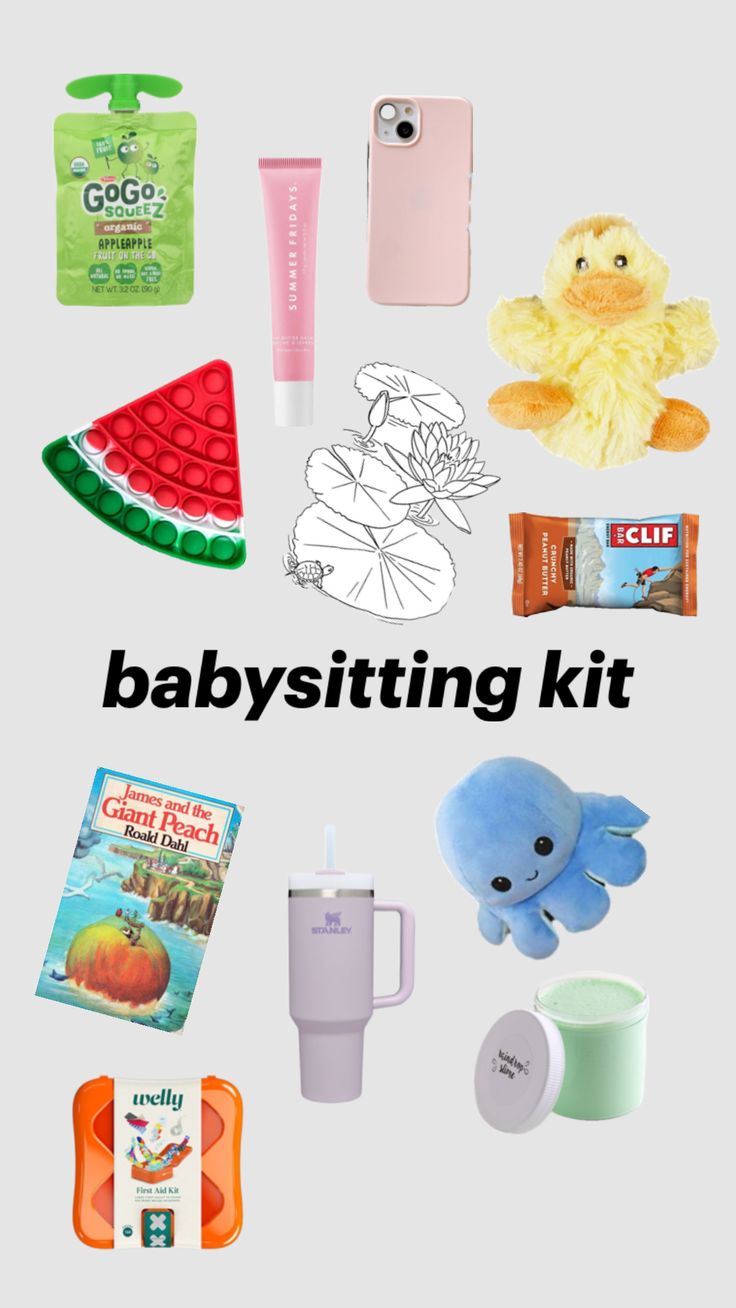 the babysitting kit includes toys, books and other items