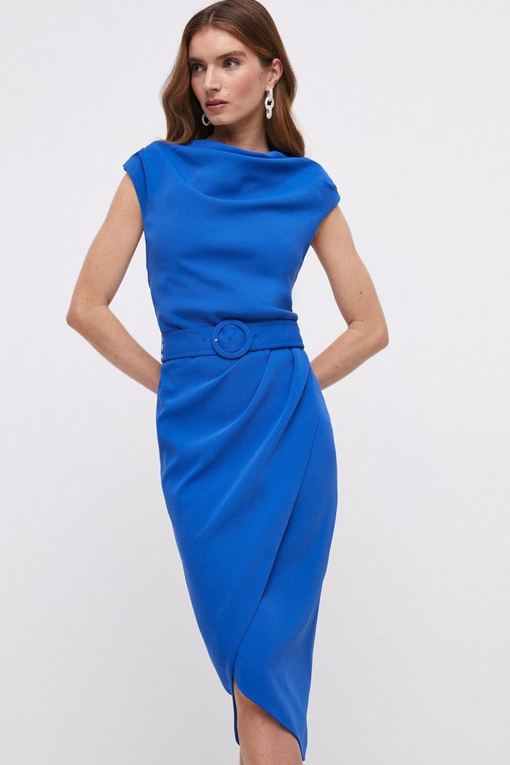 Dresses | Belted High Neck Wrap Skirt Dress | Coast Coast Dress, Blue Wrap Dress, Shift Dresses, Wrap Dresses, Long Sleeve Evening Dresses, Dresses To Wear, Pleated Maxi Dress, Ruffled Maxi Dress, Working Woman