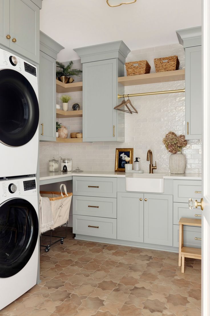 a washer and dryer in a small kitchen