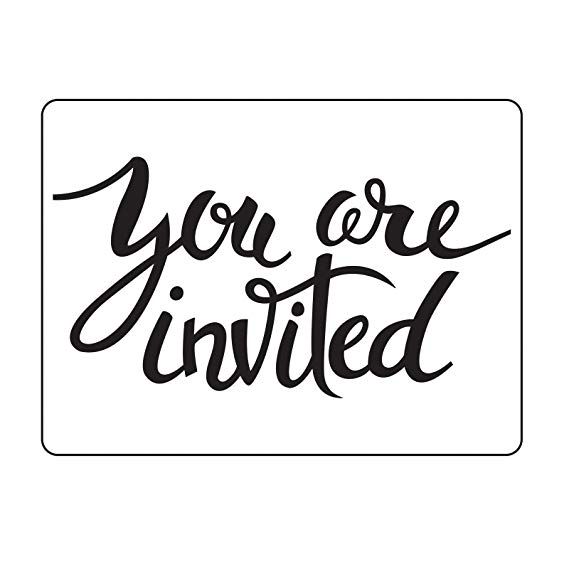 the words you are invited in black ink on a white background with a square frame