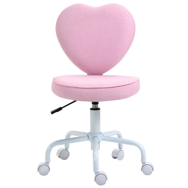 a pink heart shaped office chair with wheels