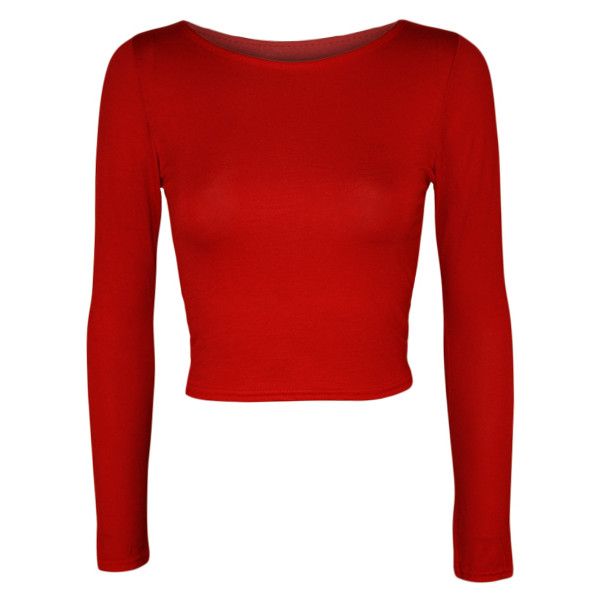 WearAll Basic Long Sleeve Crop Top ($9.45) ❤ liked on Polyvore featuring tops, red, rayon tops, red crop top, red long sleeve top, cut-out crop tops and viscose tops Plain Crop Tops, Red Long Sleeve Top, Form Fitting Tops, Red Long Sleeve Tops, Red Crop Top, Round Neck Shirt, Shirt Vest, Top Shirt Women, Red Long Sleeve