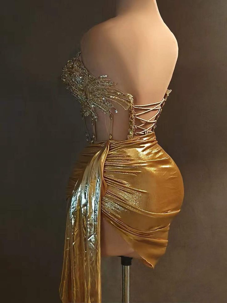 Glamorous Gold Embellished Strapless Draped Dress – Larosabride Birthday Mini Dress, Gown Outfit, Flora Dress, Wedding Flower Girl Dresses, Formal Cocktail Dress, Prom Dresses Modest, Dress Birthday, Short Prom Dress, Plus Size Prom Dresses