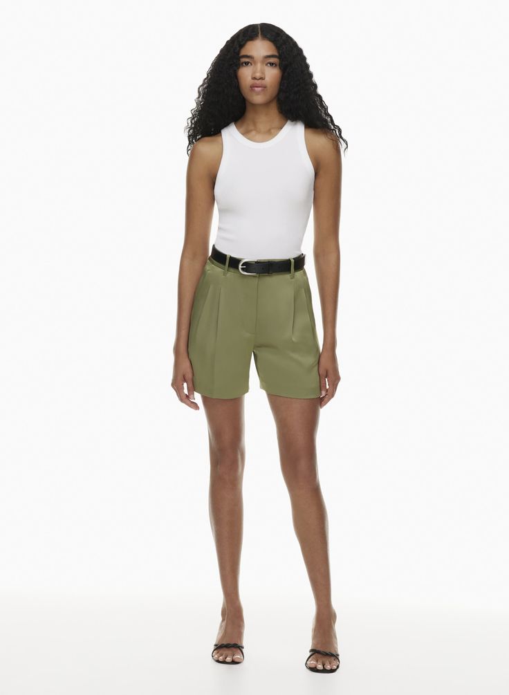 THE EFFORTLESS SHORT™ SATIN | Aritzia Sleek Summer Shorts, Spring Knee-length Shorts For Night Out, Sleek Spring Bottoms In Short Length, Sleek Spring Bottoms Short Length, Sleek Short Spring Bottoms, Sleek Short Summer Bottoms, Sleek Short Length Spring Bottoms, Sleek Fitted Shorts For Spring, Modern Pleated Bottoms For Summer