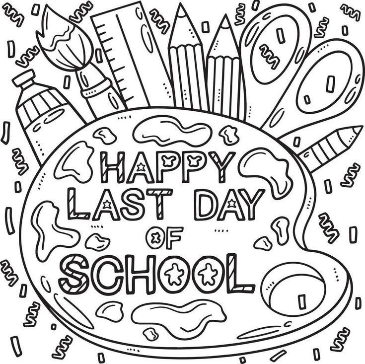 the happy last day of school coloring page with pencils and crayons on it