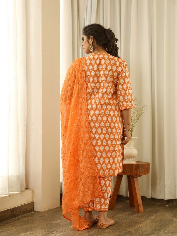 Beautiful handcrafted straight kurta pants set in pure cotton with lovely matching cotton doriya dupatta that is rightly finished with mirror embroidery. Color: Orange Fabric: Cotton and Kota Doria Note: Length and sizes can be customised Length - Kurta 40 inches Pants 38 inches Available in other colors If you happen to see some deformity in hand-work or fabric, that’s mere the technique of the same and not a defect. The garment is quite premium. The product will be delivered within 20-25 days Designer Cotton Unstitched Suit With Straight Kurta, Unstitched Kurta Suit With Mirror Work, Designer Cotton Kurta With Dupatta, Traditional Cambric Sets With Mirror Work, Designer Cotton Lawn Suit With Chikankari Embroidery, Designer Unstitched Cotton Salwar Kameez, Festive Cotton Lawn Suit With Straight Kurta, Unstitched Cotton Suit With Mirror Work, Cotton Lawn Suit With Straight Kurta For Festive Season