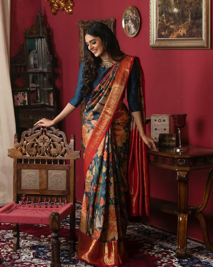 Kalamkari Saree Blouses, Kalamkari Saree Blouse Designs, Kalamkari Pattu Sarees, Pen Kalamkari Sarees, Kalamkari Blouse Designs, Kalamkari Blouse, Kalamkari Sarees, Digital Print Saree, Kanchi Pattu Sarees