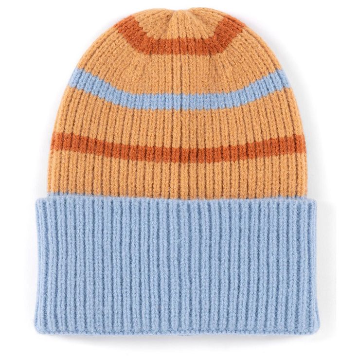 Spruce up your cold weather accessories in Shiraleah's Rory hat. This hat features a cozy knit texture, in a blue, rust and tan stripe making it the perfect addition to any winter outfit. Made from acrylic, nylon and polyester the Rory hat will keep you cozy and chic during the cold winter months. Orange Color Block, Knit Texture, Cozy Knit, Blue Hat, Plus Size Swimsuits, Cold Weather Accessories, Cozy Knits, Swimwear Collection, Winter Outfit