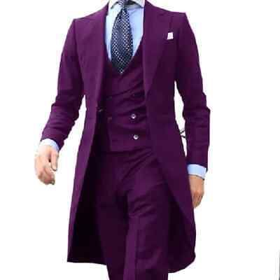 ad eBay - Long Coat Chinese Red Men Suits Gentle Blazer 3 Pieces (Jacket+Vest+Pants) - Buy Now, click the link (eBay) Purple Three-piece Business Suit With Notch Lapel, Fitted Double-breasted Purple Blazer, Fitted Purple Double-breasted Blazer, Hp Oc, Blazers Men, Purple Coat, Jacket Vest, Saint James, Suit Separates