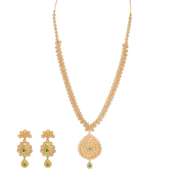 This is a ravishing emerald and diamond necklace and earring set. It features 36.6ct uncut diamonds and precious emeralds set in 22K gold on a cable-ink chain. The gold weight is 78.4 grams. This emerald and diamond necklace and earring set is great for special occasions. Dazzling Gold Emerald Necklace, Luxury Gold Emerald Jewelry With Single Cut Diamonds, Gold Emerald Jewelry With Single Cut Diamonds, Gold Emerald Necklace With Single Cut Diamonds, Gold Emerald Necklace Hand Set Fine Jewelry, Gold Emerald Jewelry Sets For Celebration, Dazzling Hand Set Gold Emerald Necklace, Formal Gold Kundan Necklace With Emerald, Formal Gold Emerald Necklace With Single Cut Diamonds