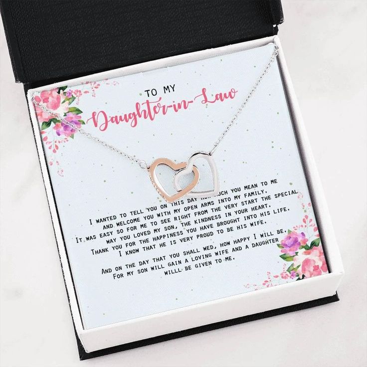 FREE WORLDWIDE SHIPPING ON ALL ORDERS! Daughter in law is the woman that is picked by my son to be your best friend, surprise her with this gift. Two hearts embellished with Cubic Zirconia stones, interlocked together as a symbol of never-ending love. Comes with luxury gift box.#birthday #wedding #christmas #briadalshower #mothersday Inspirational Jewelry For Birthday Gift On Valentine's Day, Inspirational Jewelry With Gift Box For Valentine's Day, Valentine's Day Double Heart Jewelry For Birthday Gift, Valentine's Day Inspirational Jewelry With Gift Box, Inspirational Jewelry With Heart Charm For Gift, Meaningful Jewelry For Birthday And Valentine's Day, Double Heart Jewelry For Birthday And Mother's Day, Inspirational Jewelry For Valentine's Day With Hallmark, Meaningful Jewelry For Birthday On Valentine's Day