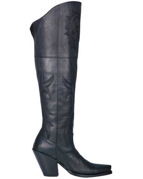 Dan Post Women's Jilted Fashion Western Boots - Snip Toe, Black Western Style Fitted Heeled Boots In Calf Leather, Western Snip Toe Heeled Boots In Calf Leather, Western Calf Leather Heeled Boots With Snip Toe, Western-style Calf Leather Heeled Boots With Snip Toe, Western Calf Leather Heeled Boots With Pointed Toe, Western Heeled Boots With Pointed Toe And Leather Sole, Leather Heeled Boots With Pointed Toe For Rodeo, Western Leather Heeled Boots With Almond Toe, Leather Western Heeled Boots With Almond Toe