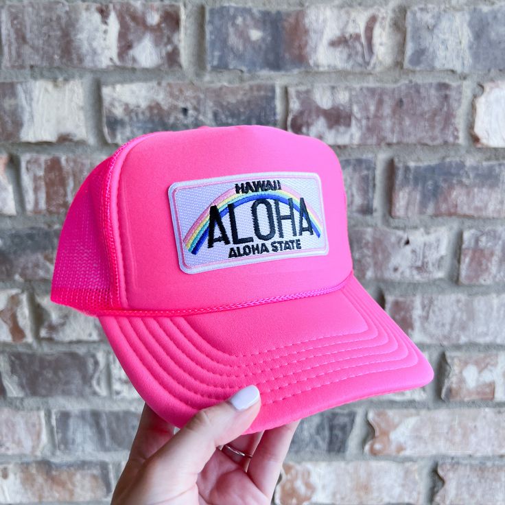 Keep it trendy with this new patch trucker hat! A best-seller, these hats are adjustable and can fit just about any head. They're super comfortable too! Casual Pink Hats With Logo Patch, Outdoor Trucker Hat With Letter Patch And Curved Brim, Pink Trucker Hat With Curved Bill For Outdoor, Retro Trucker Hat With Logo Patch And Curved Bill, Pink Trucker Hat For Outdoor, Fun Trucker Hat With Curved Bill For Outdoor, Snapback Hat With Letter Patch And Curved Brim, Adjustable Trucker Baseball Cap With Letter Patch, Trendy Hats With Logo Patch And Curved Brim