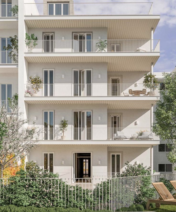 an apartment building with balconies and balconies on the second floor is shown in this artist's rendering