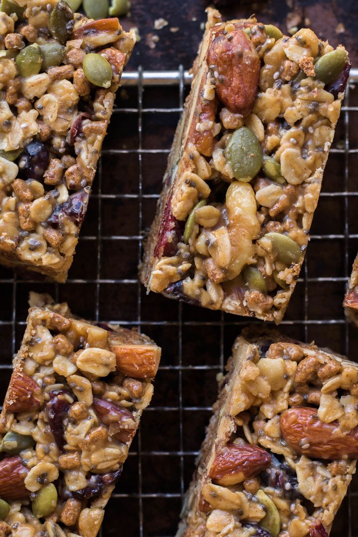 granola bars with nuts and seeds on a cooling rack