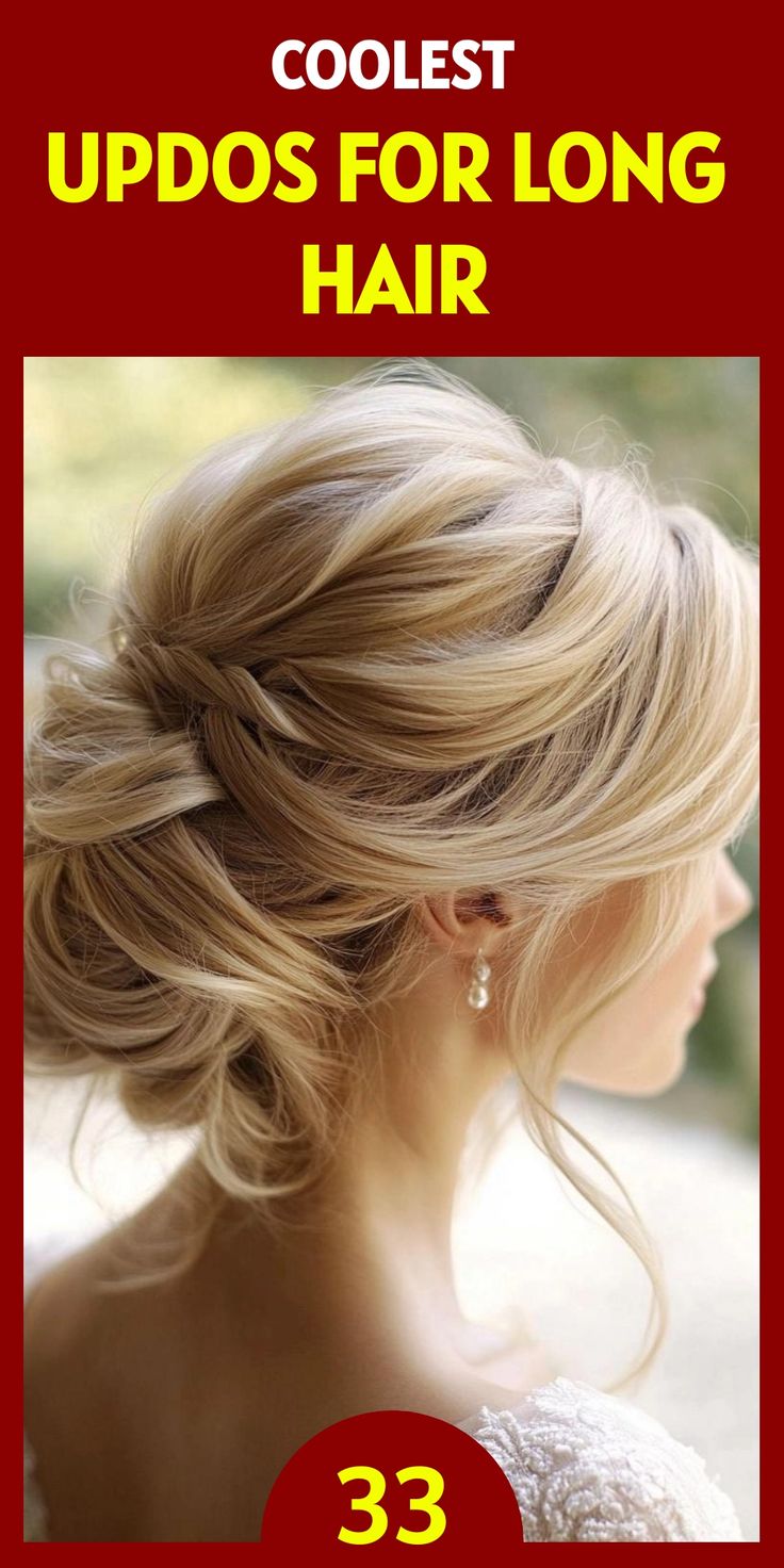 Transform your long hair with 33 gorgeous updo hairstyles that range from casual to glamorous. Master the art of creating intricate braided crowns, elegant low buns, and sophisticated high ponytails. Learn how to incorporate accessories like flowers, pins, and ribbons to add a unique touch to your updos. Discover styles that work for both formal events and everyday wear. Formal Hair Up Styles, Wedding Party Hair Updo, Bridal Hairstyles High Bun, Formal French Twist, Low Bun Wedding Hair For Long Hair, Updo Hairstyles With Volume, Gala Hair Updo, Sophisticated Bun Hairstyles, Loose Formal Updo