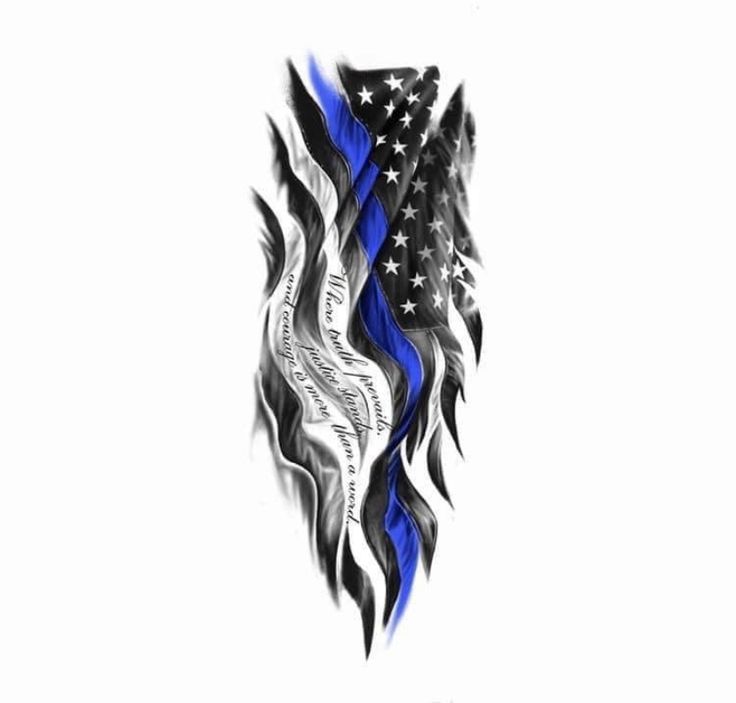 an american flag with the thin blue line on it is shown in black and white