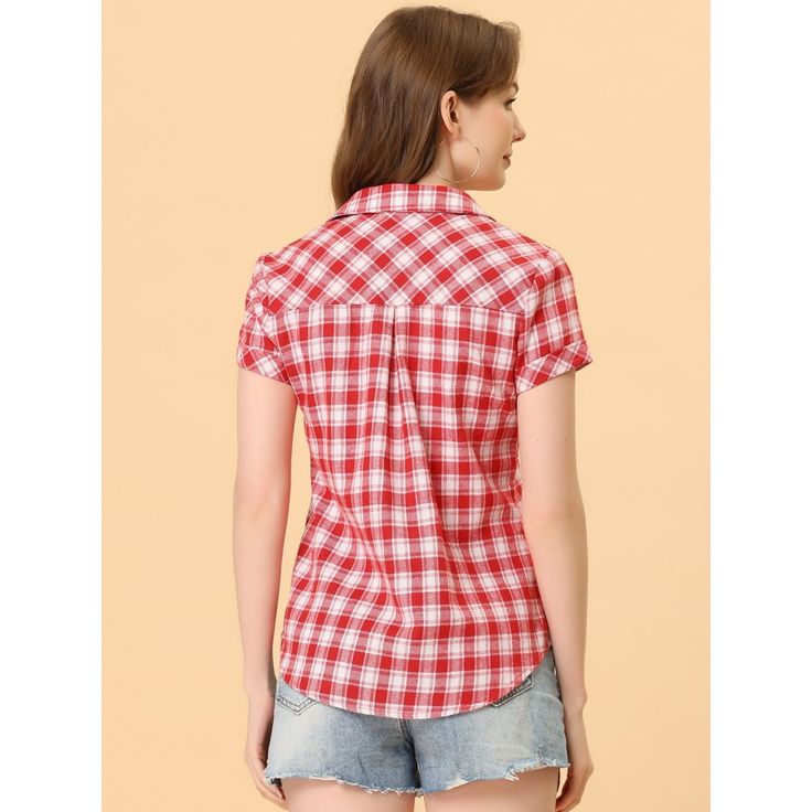 The classic plaid shirt can be mixed easily with a variety of styles. This plaid short-sleeved cotton shirt will become a quick go-to in your wardrobe. Style it with your favorite jeans or skirts for a casual look. Perfect for going out and traveling with friends. Occasions: Beach, weekend, gathering, daily, and so on. Beach Weekend, Plaid Fashion, Plaid Shorts, Wardrobe Style, Women's Shirts, Womens Clothing Sizes, Chic Woman, Yellow And Brown, Favorite Jeans